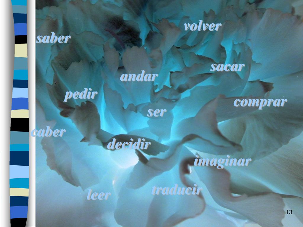 volver saber sacar andar pedir comprar ser caber decidir imaginar traducir leer