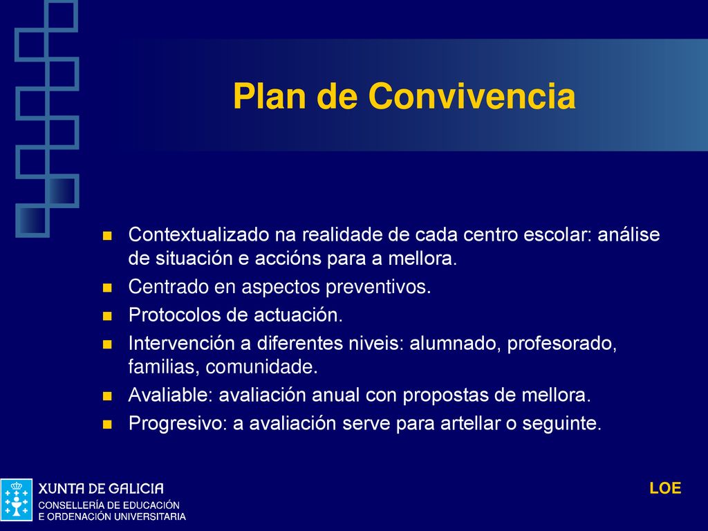 Plan de Convivencia Contextualizado na realidade de cada centro escolar: análise de situación e accións para a mellora.