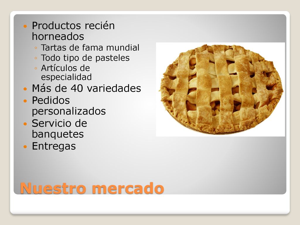 Nuestro mercado Productos recién horneados Más de 40 variedades