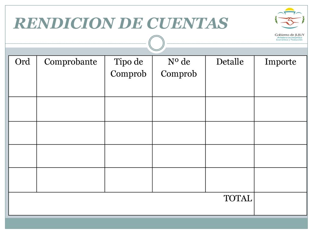 RENDICION DE CUENTAS Ord Comprobante Tipo de Comprob Nº de Comprob