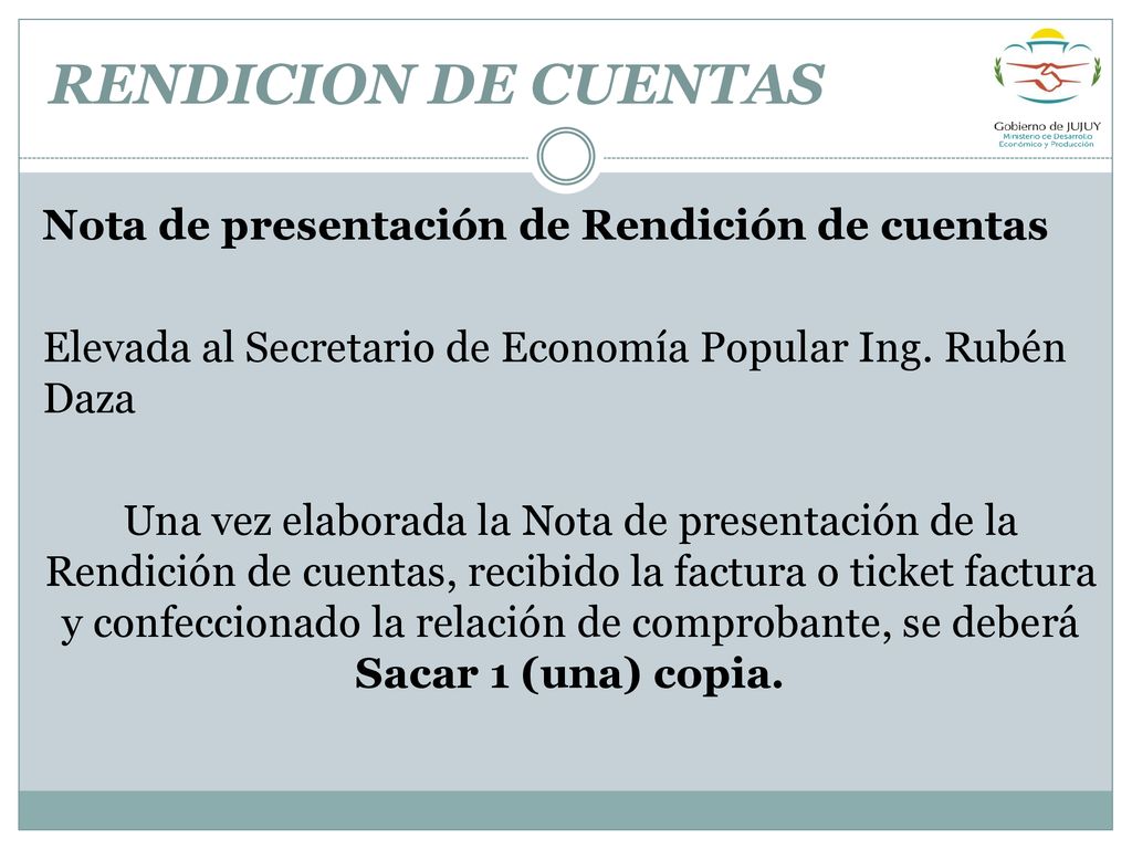 RENDICION DE CUENTAS Nota de presentación de Rendición de cuentas