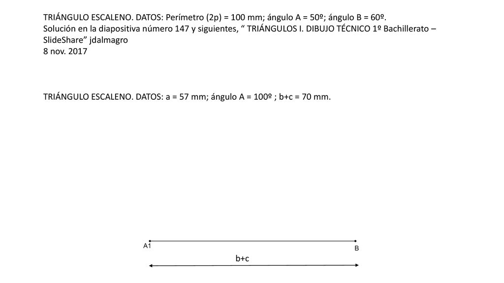 TRIÁNGULO ESCALENO. DATOS: Perímetro (2p) = 100 mm; ángulo A = 50º; ángulo B = 60º.