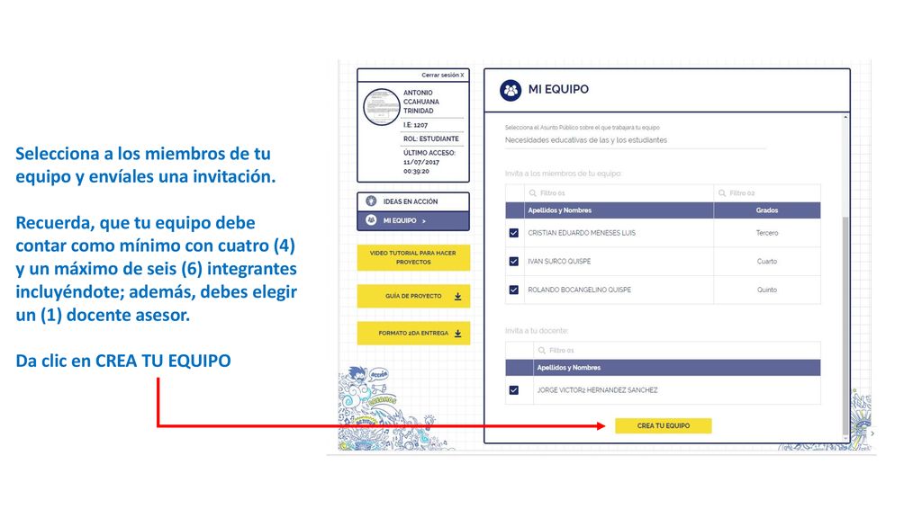 Selecciona a los miembros de tu equipo y envíales una invitación.
