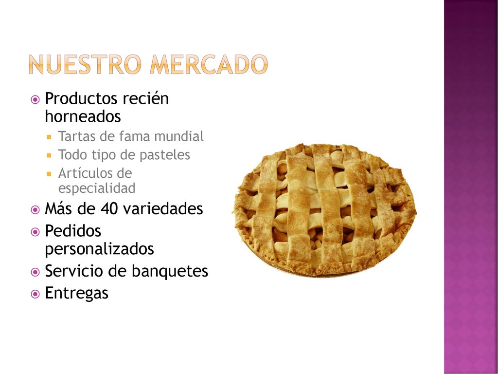 Nuestro mercado Productos recién horneados Más de 40 variedades