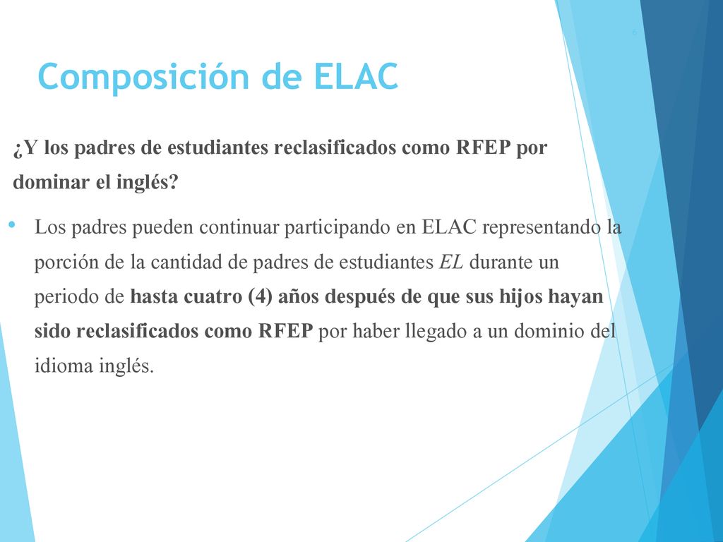 Composición de ELAC ¿Y los padres de estudiantes reclasificados como RFEP por dominar el inglés