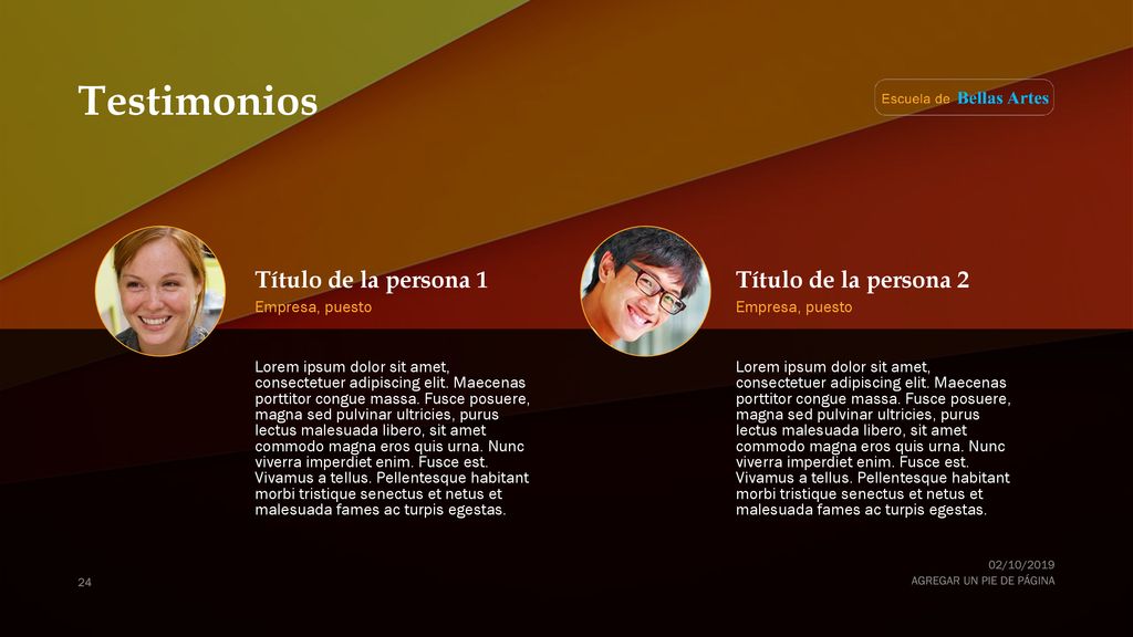 Testimonios Título de la persona 1 Título de la persona 2