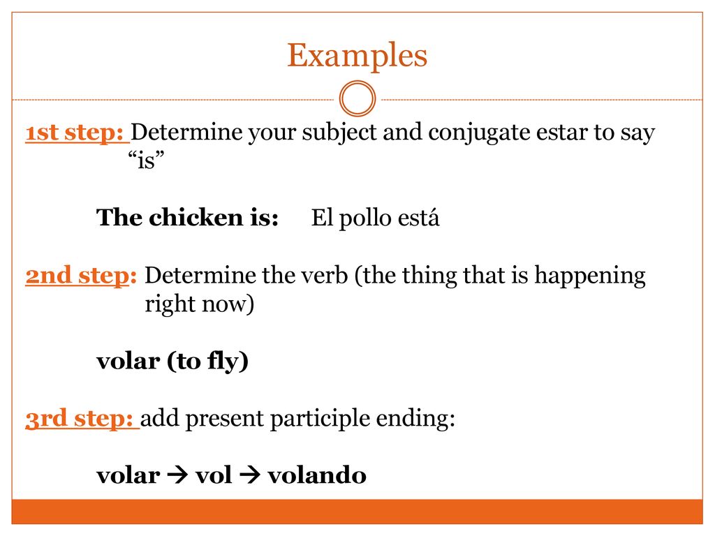 Examples 1st step: Determine your subject and conjugate estar to say