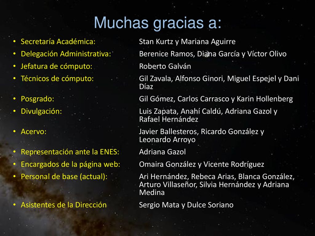 Muchas gracias a: Secretaría Académica: Stan Kurtz y Mariana Aguirre