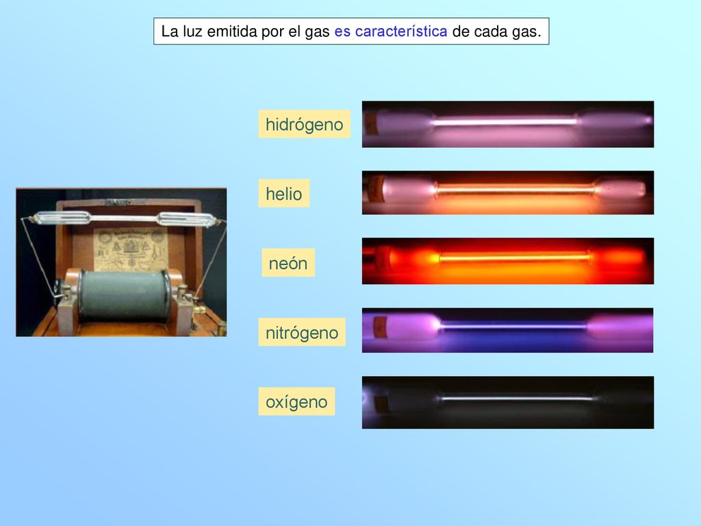 La luz emitida por el gas es característica de cada gas.