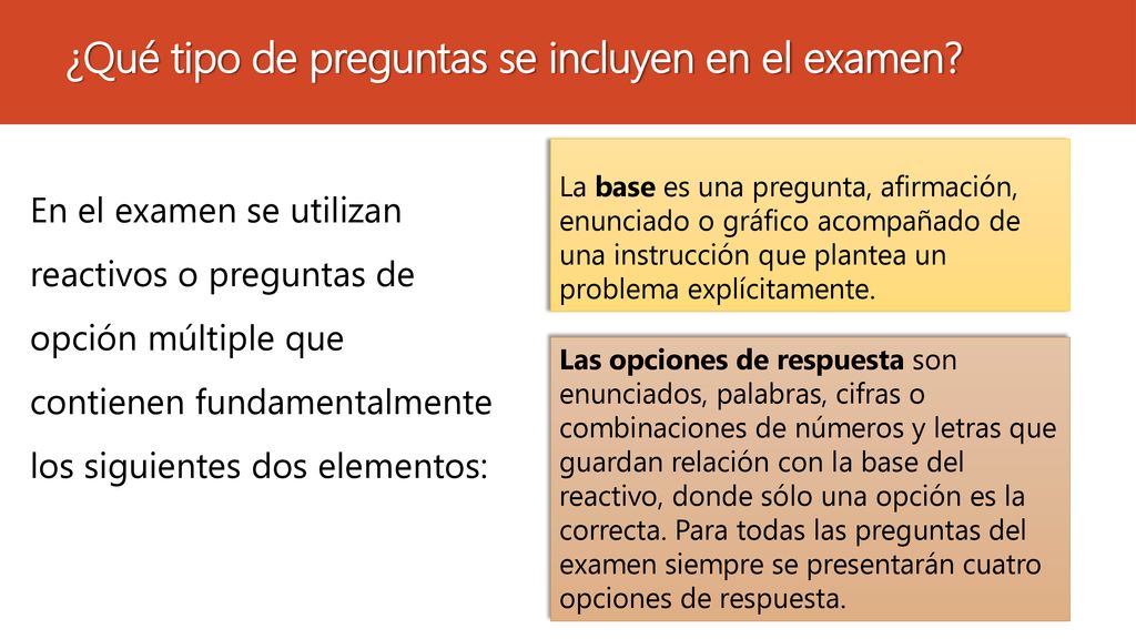 ¿Qué tipo de preguntas se incluyen en el examen