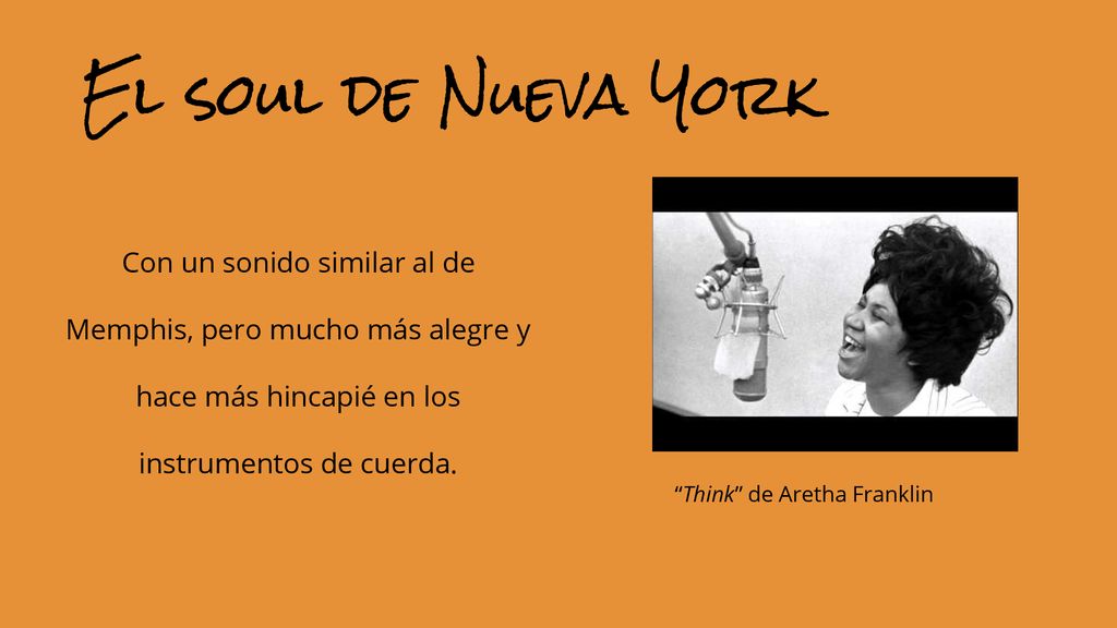 El soul de Nueva York Con un sonido similar al de Memphis, pero mucho más alegre y hace más hincapié en los instrumentos de cuerda.