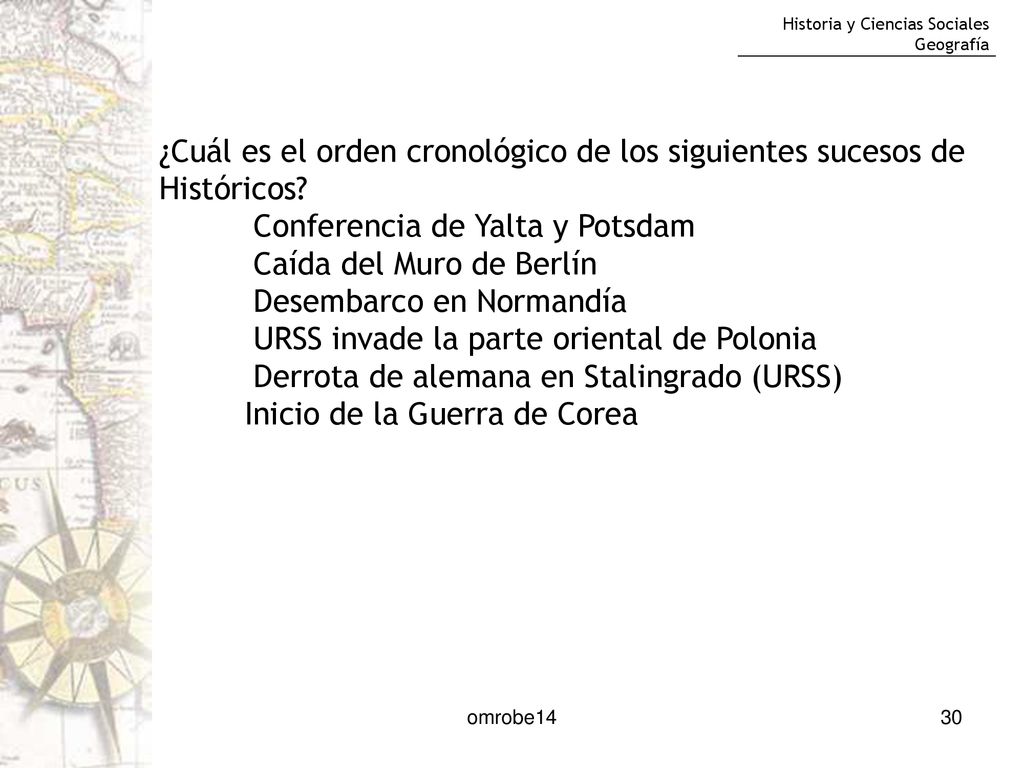 ¿Cuál es el orden cronológico de los siguientes sucesos de Históricos