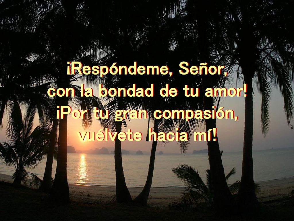 ¡Respóndeme, Señor, con la bondad de tu amor! ¡Por tu gran compasión, vuélvete hacia mí!