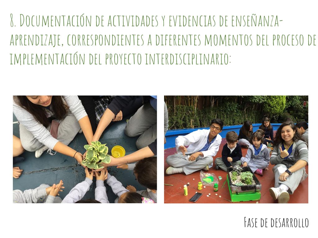 8. Documentación de actividades y evidencias de enseñanza-aprendizaje, correspondientes a diferentes momentos del proceso de implementación del proyecto interdisciplinario: