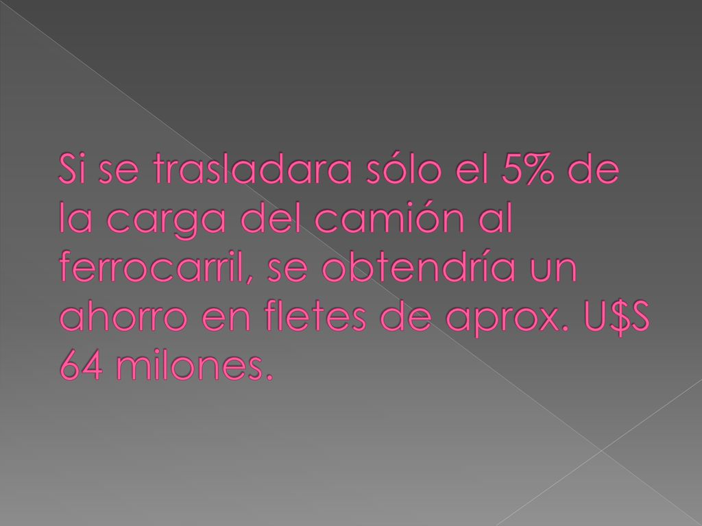 Si se trasladara sólo el 5% de la carga del camión al ferrocarril, se obtendría un ahorro en fletes de aprox.