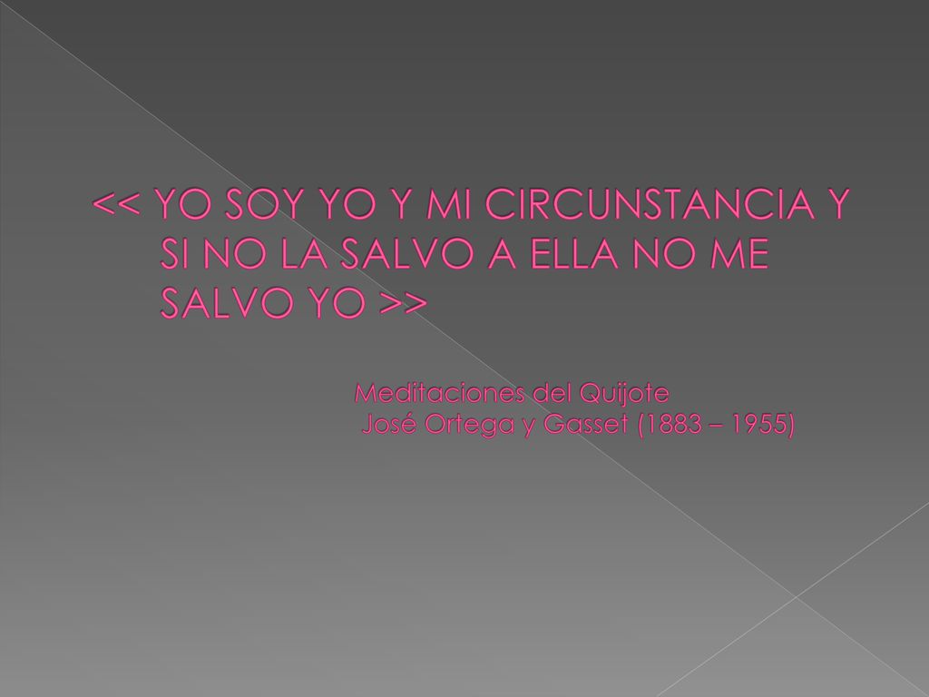 << YO SOY YO Y MI CIRCUNSTANCIA Y SI NO LA SALVO A ELLA NO ME SALVO YO >> Meditaciones del Quijote José Ortega y Gasset (1883 – 1955)