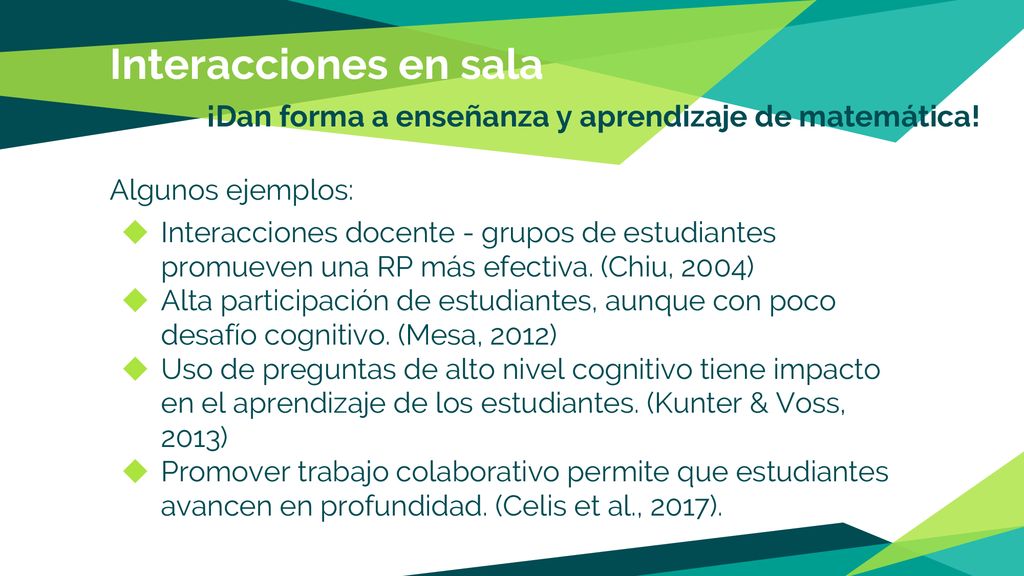 Interacciones en sala ¡Dan forma a enseñanza y aprendizaje de matemática! Algunos ejemplos:
