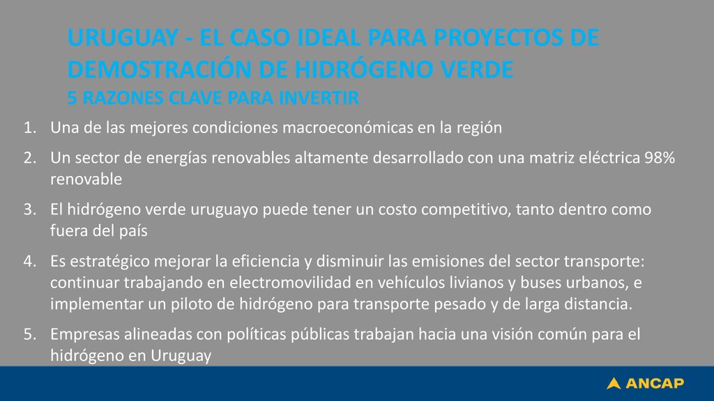 ) URUGUAY - EL CASO IDEAL PARA PROYECTOS DE DEMOSTRACIÓN DE HIDRÓGENO VERDE. 5 RAZONES CLAVE PARA INVERTIR.