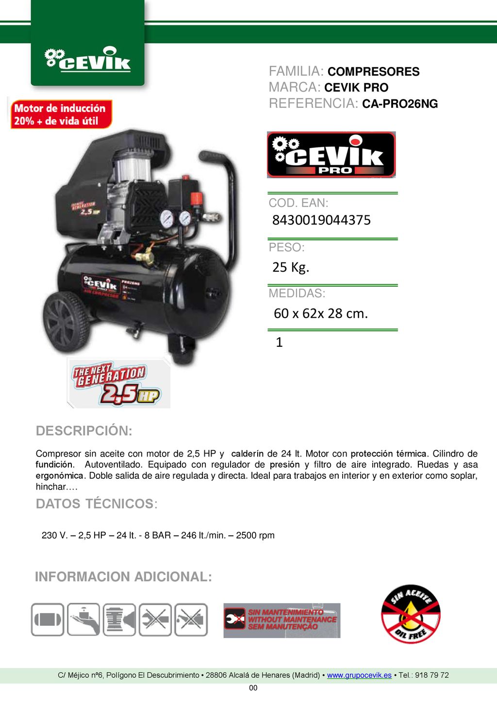 FAMILIA: COMPRESORES MARCA: CEVIK PRO REFERENCIA: CA-PRO26NG