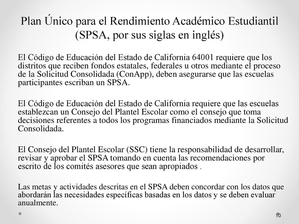 Plan Único para el Rendimiento Académico Estudiantil (SPSA, por sus siglas en inglés)