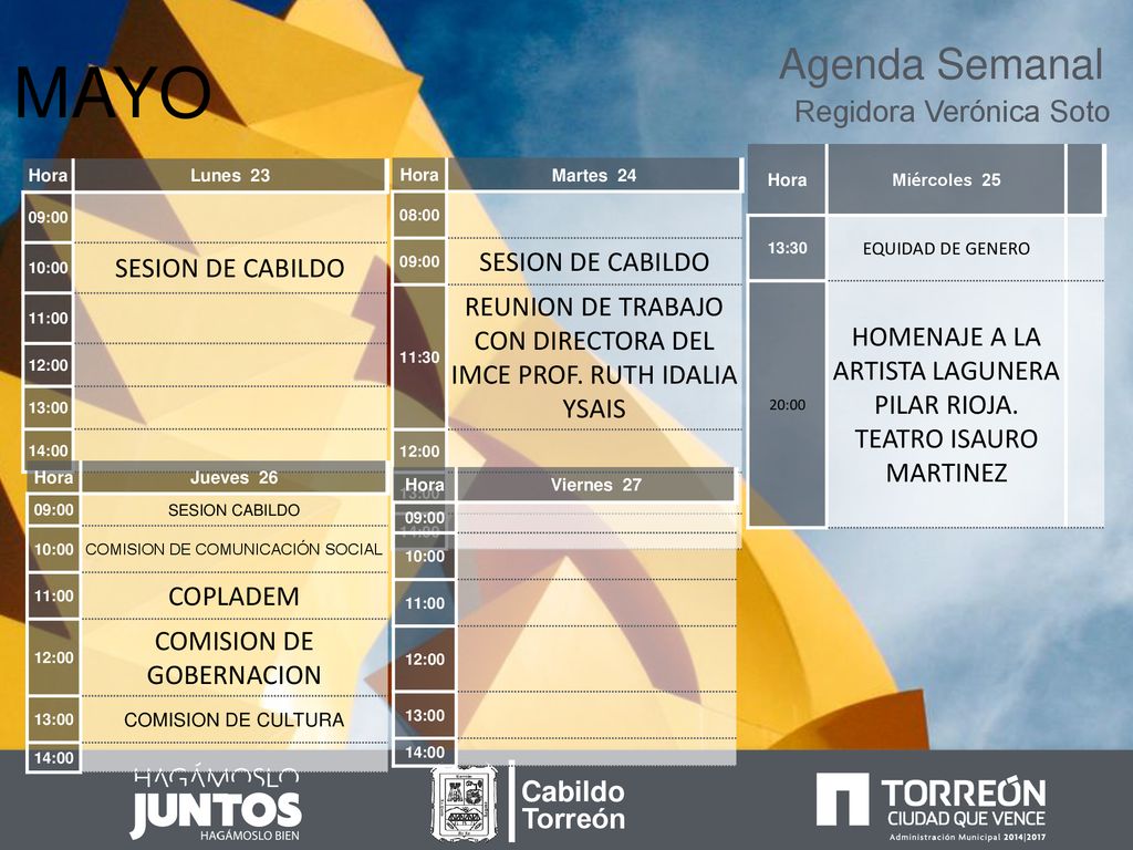 MAYO Agenda Semanal Regidora Verónica Soto SESION DE CABILDO