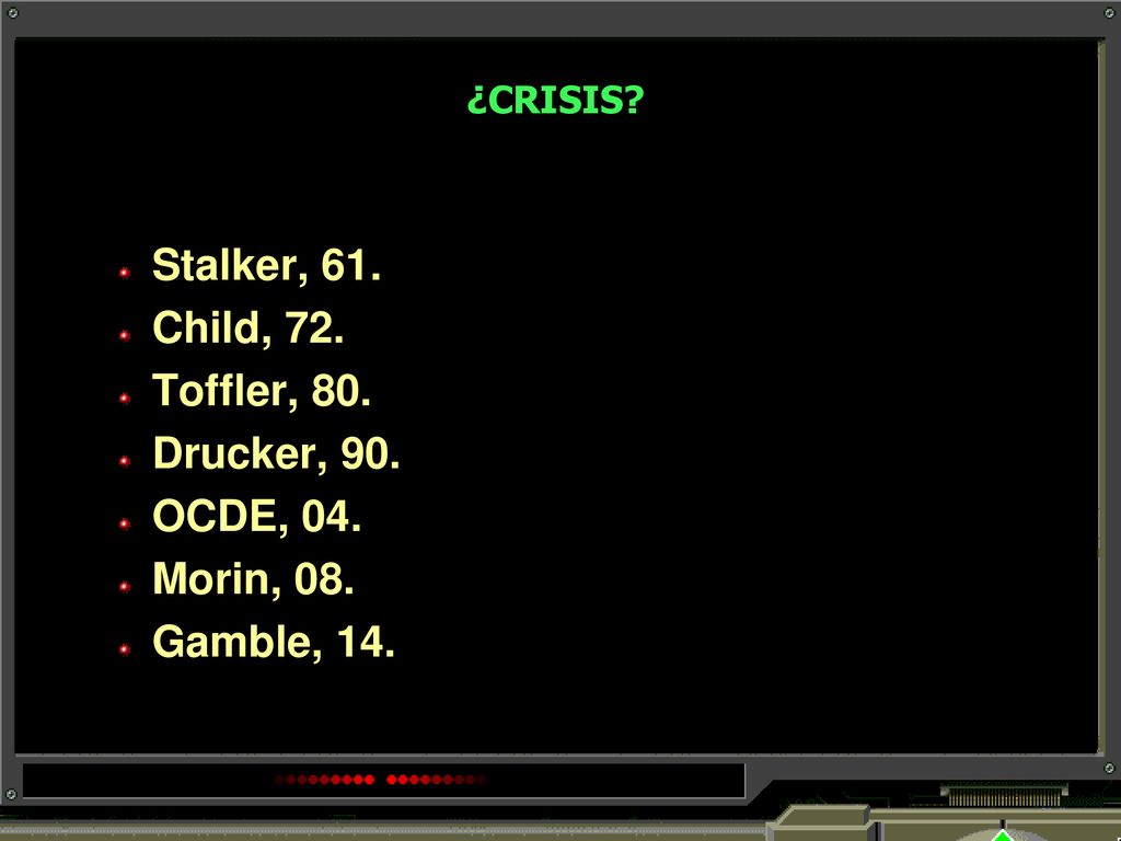 Stalker, 61. Child, 72. Toffler, 80. Drucker, 90. OCDE, 04. Morin, 08.