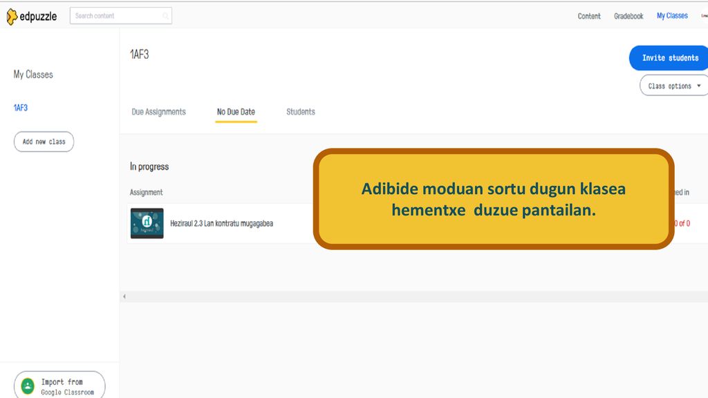 Adibide moduan sortu dugun klasea hementxe duzue pantailan.