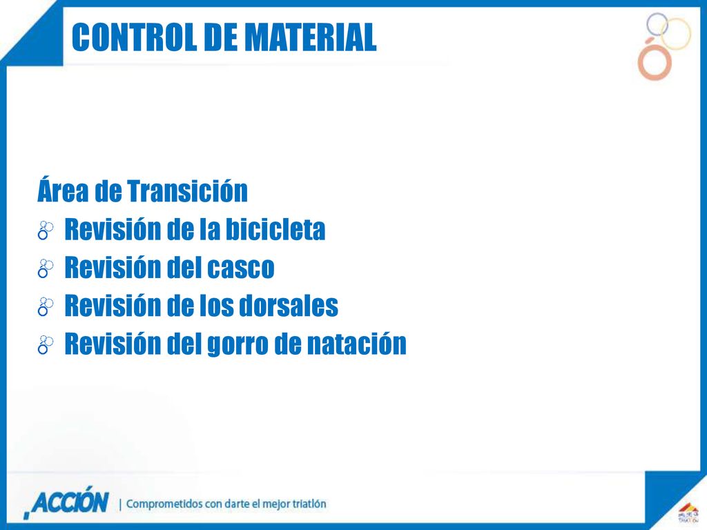 CONTROL DE MATERIAL Área de Transición Revisión de la bicicleta