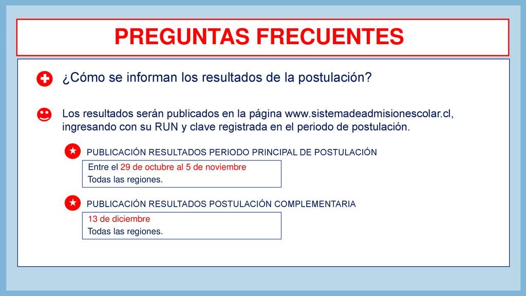 PREGUNTAS FRECUENTES ¿Cómo se informan los resultados de la postulación