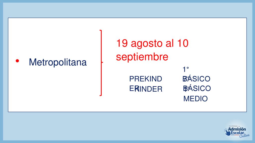 19 agosto al 10 septiembre Metropolitana 1° BÁSICO PREKIND ER