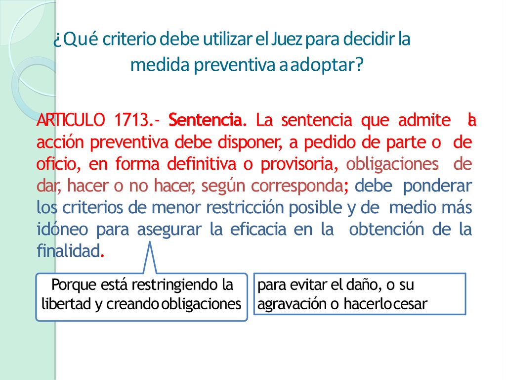 ¿Qué criterio debe utilizar el Juez para decidir la medida preventiva a adoptar