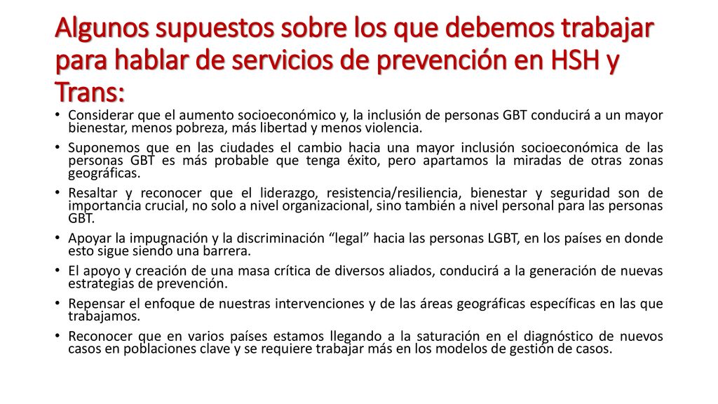 Algunos supuestos sobre los que debemos trabajar para hablar de servicios de prevención en HSH y Trans: