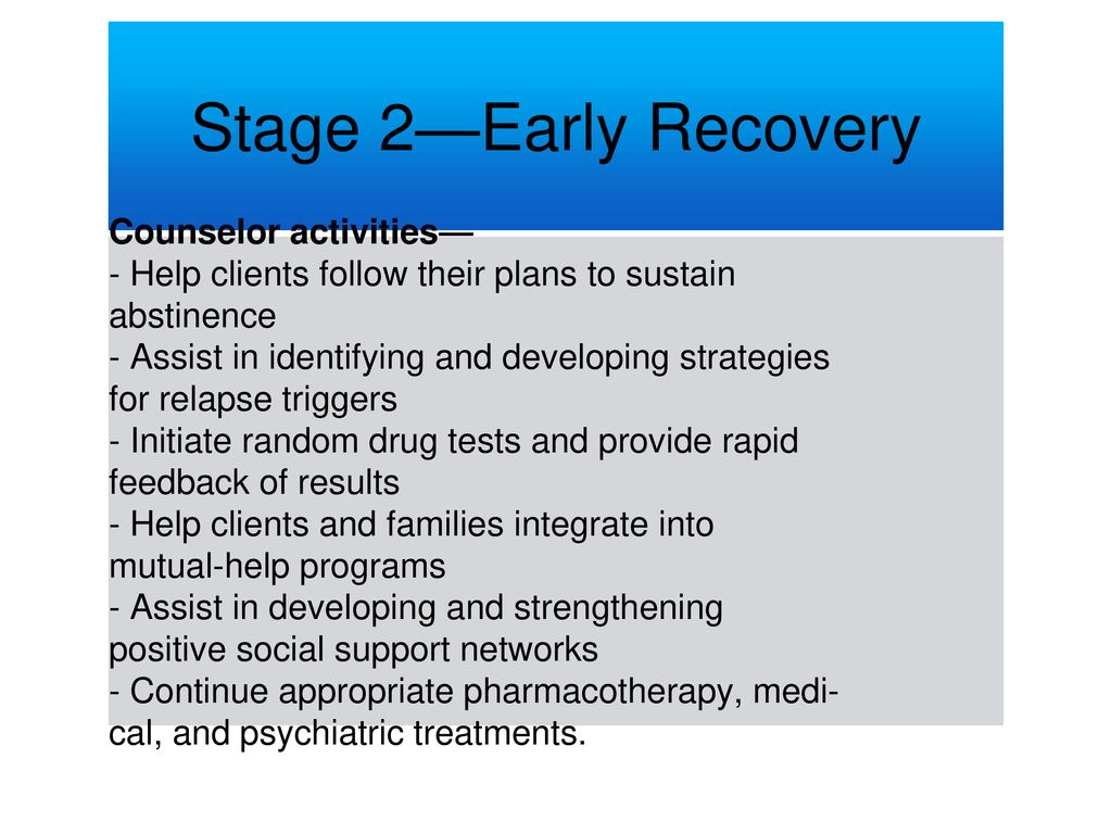 Stage 2—Early Recovery Counselor activities—