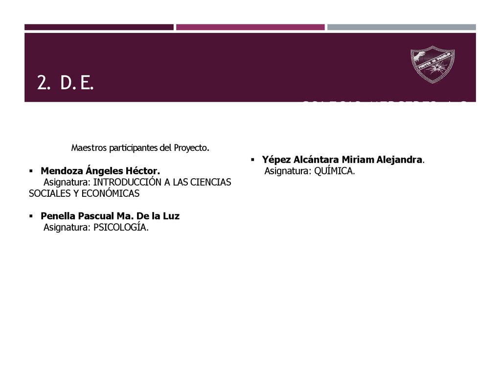 2. D. E. COLEGIO MERCEDES, A.C. Maestros participantes del Proyecto.
