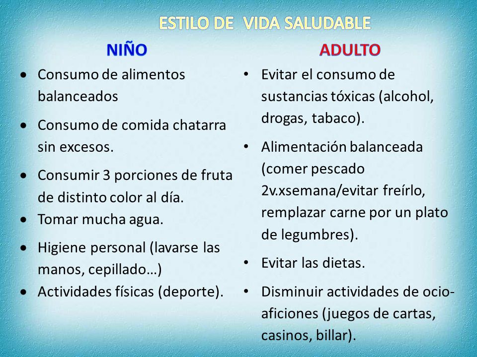 ESTILO DE VIDA SALUDABLE NIÑO ADULTO Consumo de alimentos balanceados