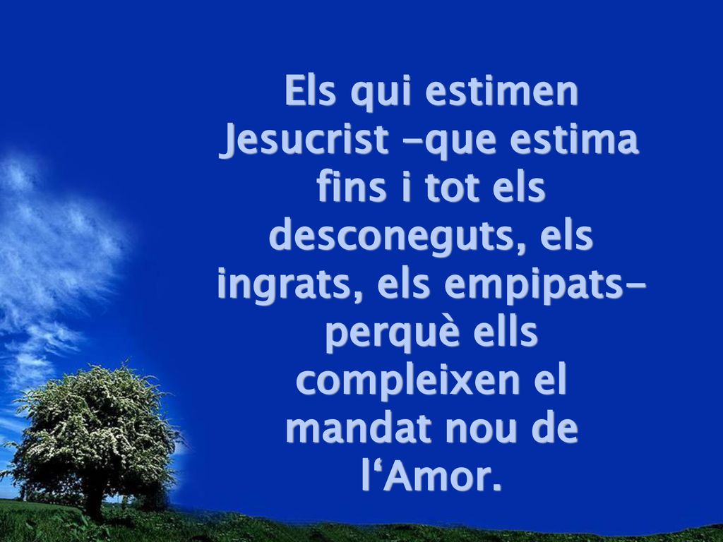 Els qui estimen Jesucrist -que estima fins i tot els desconeguts, els ingrats, els empipats- perquè ells compleixen el mandat nou de l‘Amor.