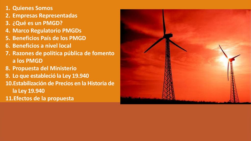 Quienes Somos Empresas Representadas. ¿Qué es un PMGD Marco Regulatorio PMGDs. Beneficios País de los PMGD.