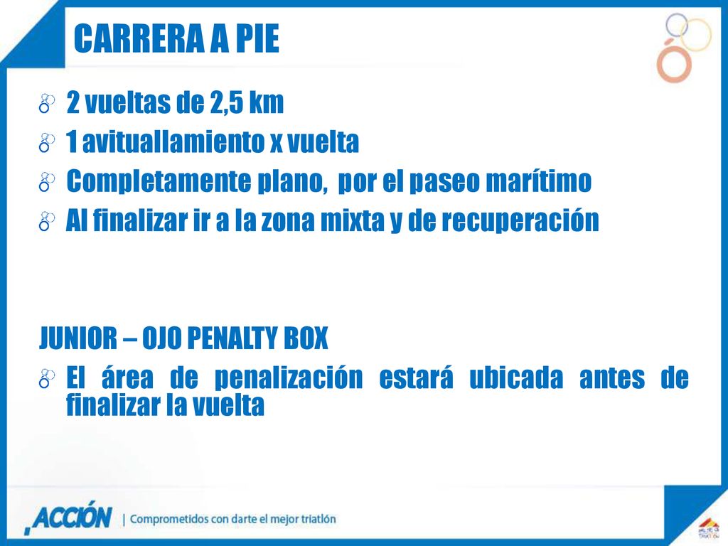Carrera a pie 2 vueltas de 2,5 km 1 avituallamiento x vuelta
