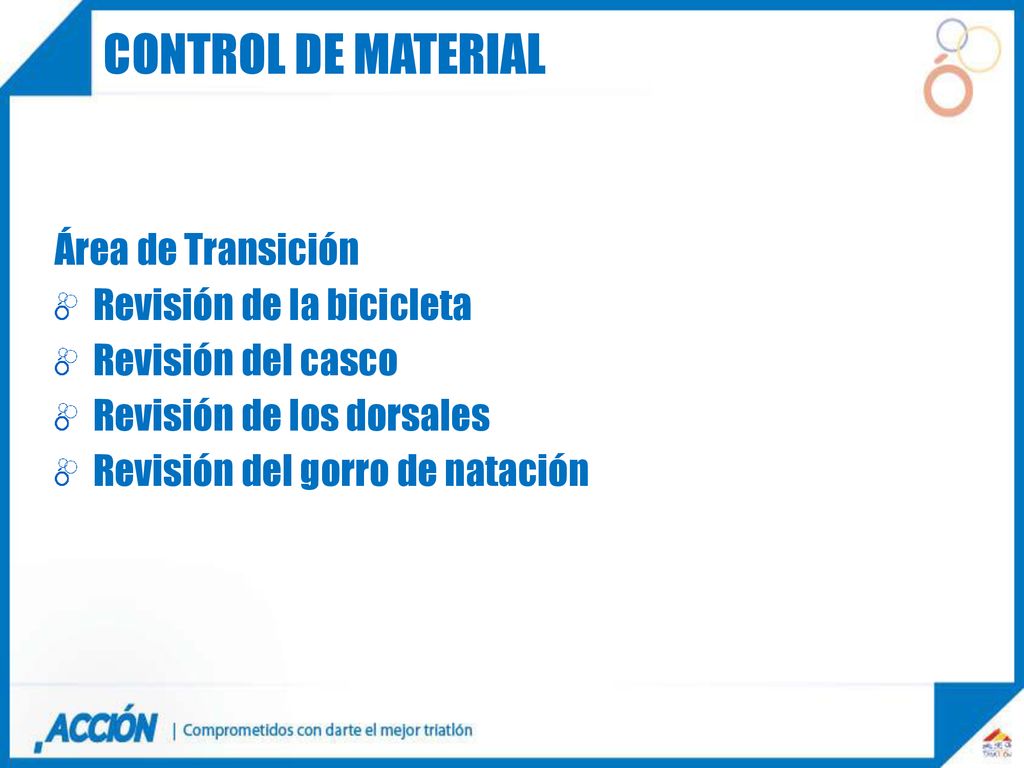 CONTROL DE MATERIAL Área de Transición Revisión de la bicicleta