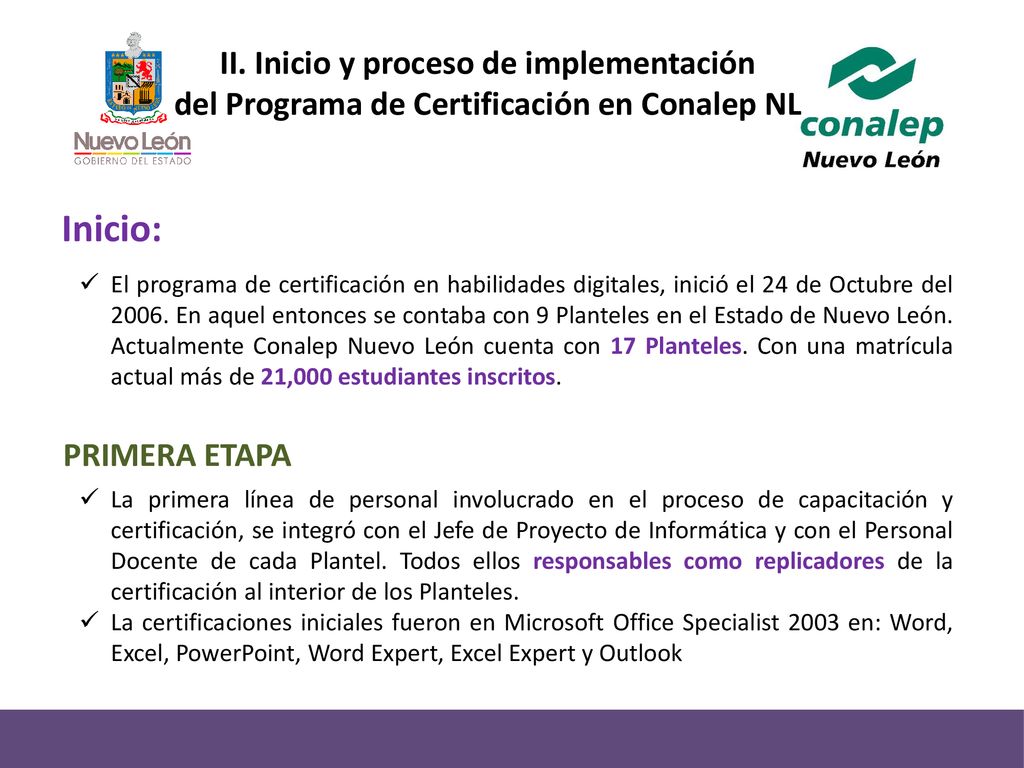 II. Inicio y proceso de implementación del Programa de Certificación en Conalep NL