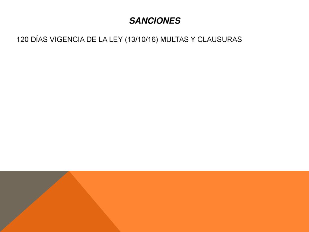 SANCIONES 120 DÍAS VIGENCIA DE LA LEY (13/10/16) MULTAS Y CLAUSURAS