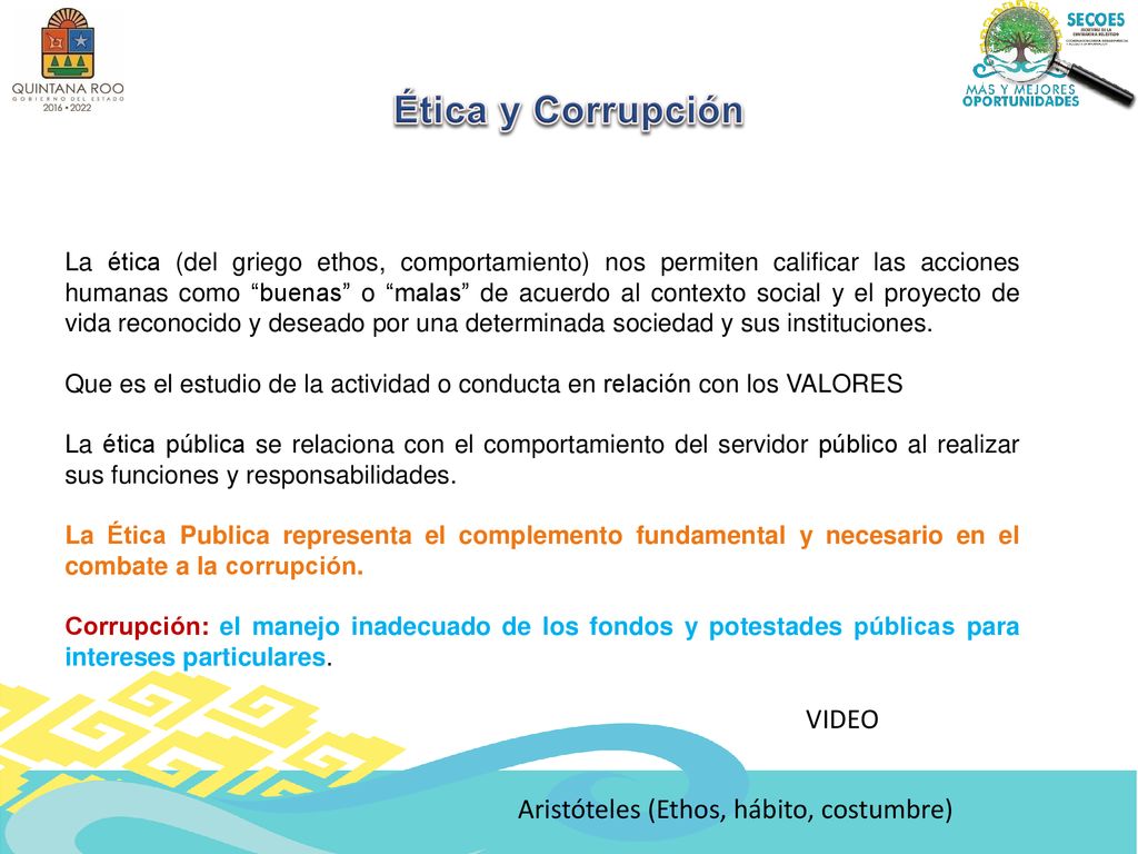Ética y Corrupción VIDEO Aristóteles (Ethos, hábito, costumbre)