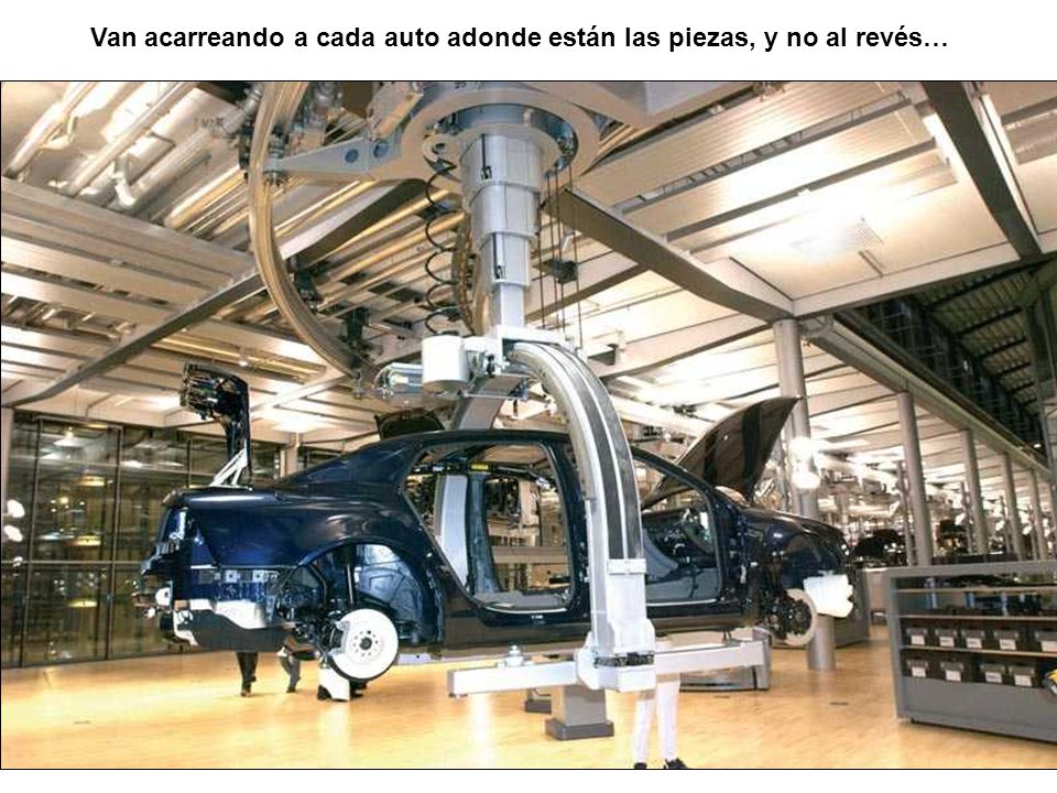 Van acarreando a cada auto adonde están las piezas, y no al revés…