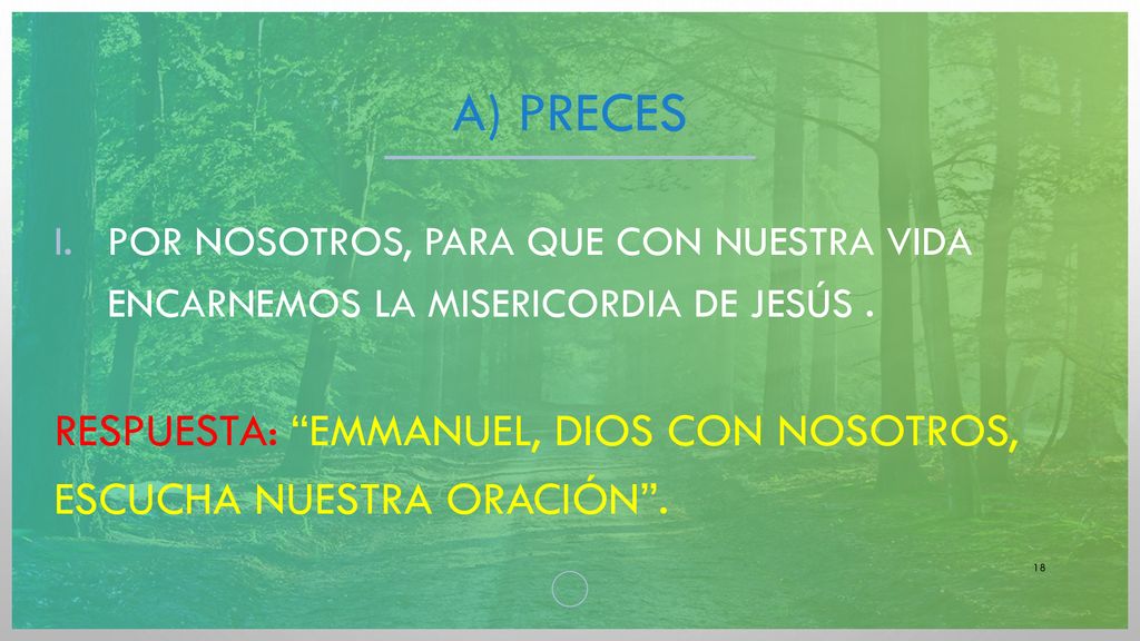 A) preces Por nosotros, para que con nuestra vida encarnemos la misericordia de Jesús .