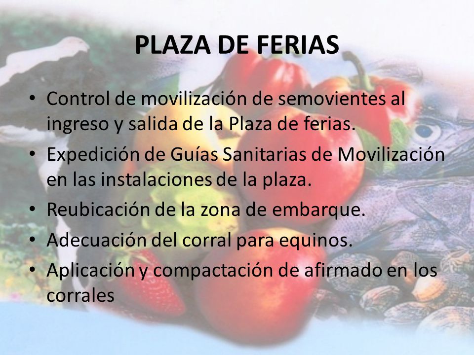 PLAZA DE FERIAS Control de movilización de semovientes al ingreso y salida de la Plaza de ferias.