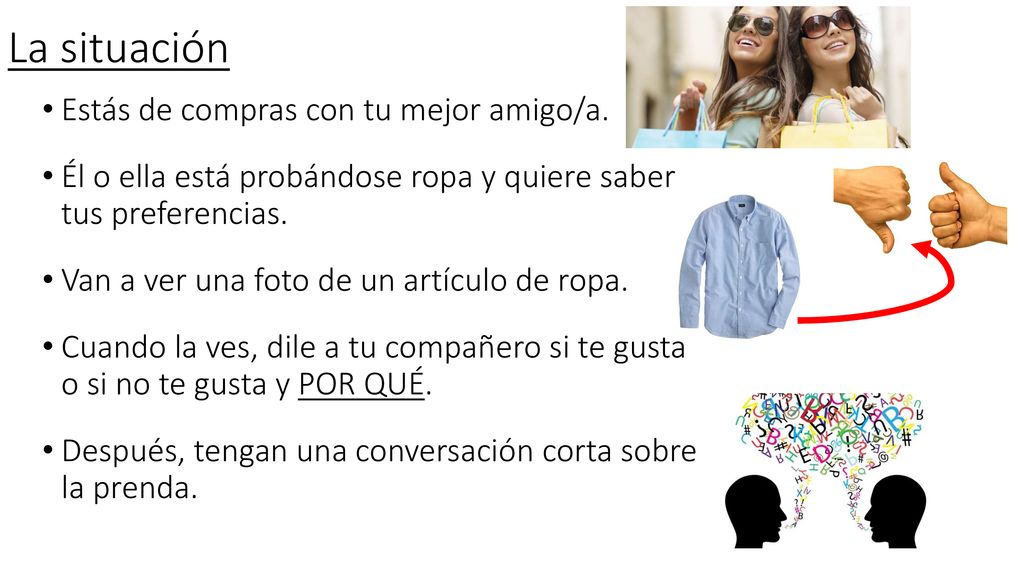La situación Estás de compras con tu mejor amigo/a.