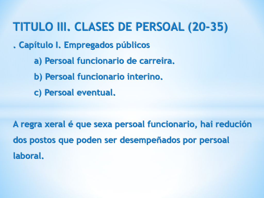 TITULO III. CLASES DE PERSOAL (20-35). Capítulo I. Empregados públicos