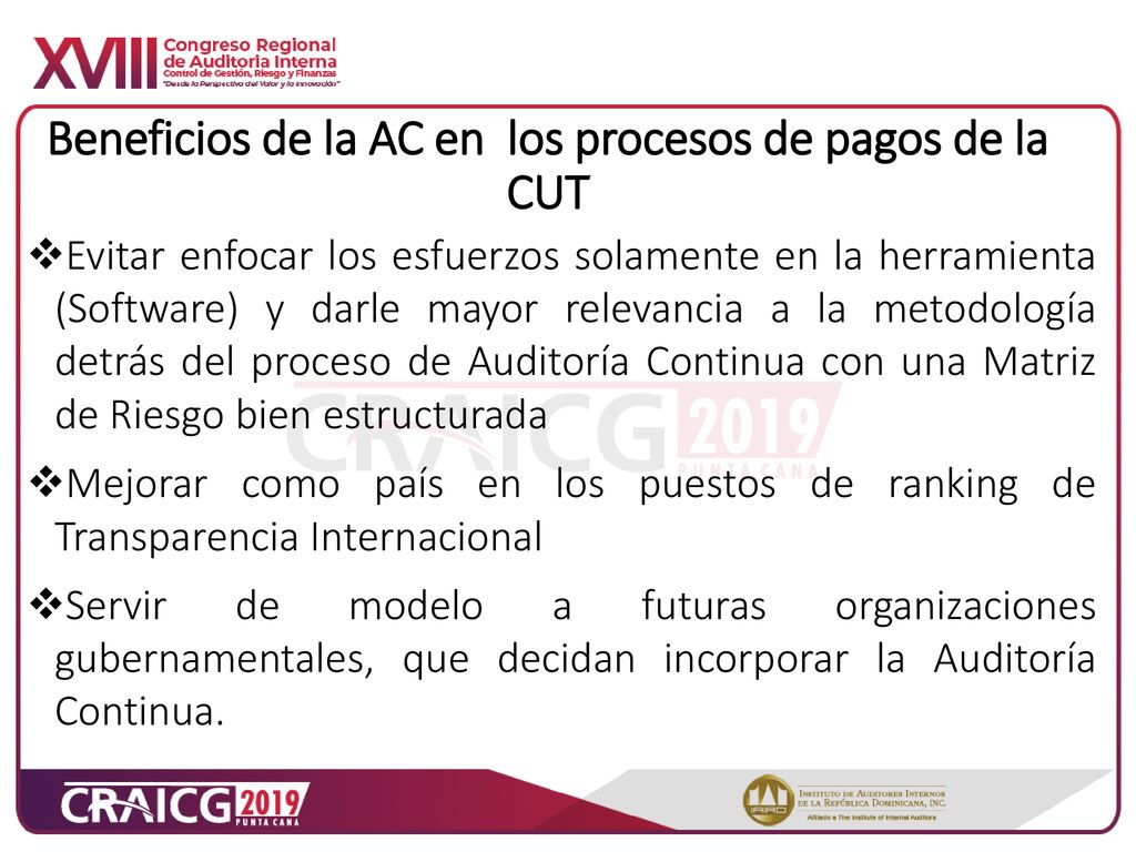 Beneficios de la AC en los procesos de pagos de la CUT