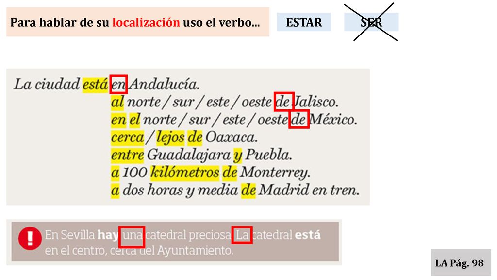 Para hablar de su localización uso el verbo... ESTAR SER