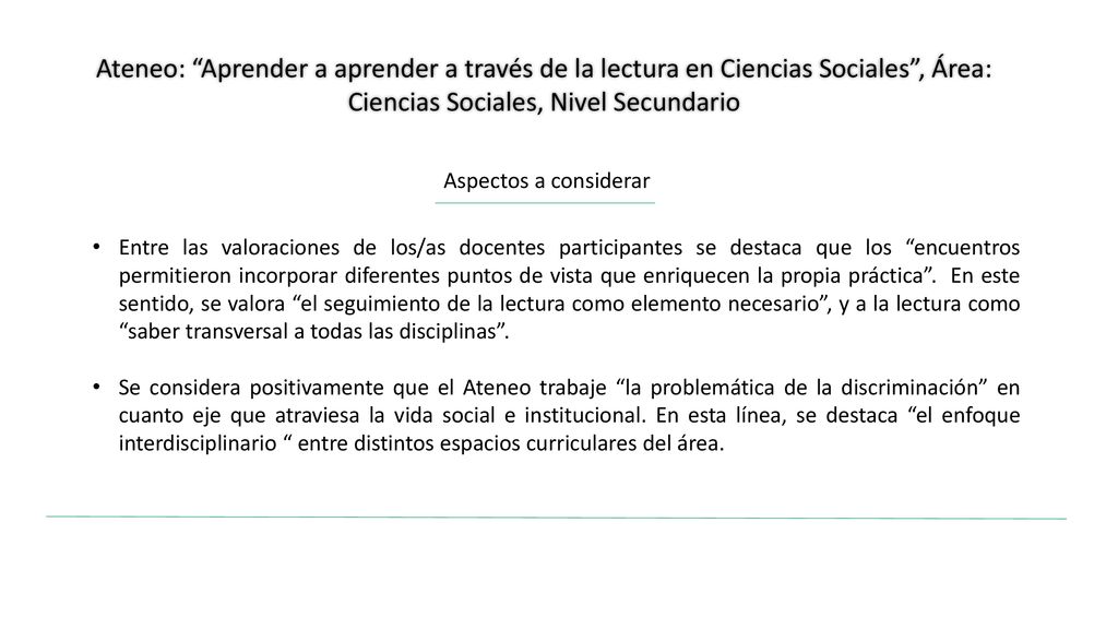 Ateneo: Aprender a aprender a través de la lectura en Ciencias Sociales , Área: Ciencias Sociales, Nivel Secundario